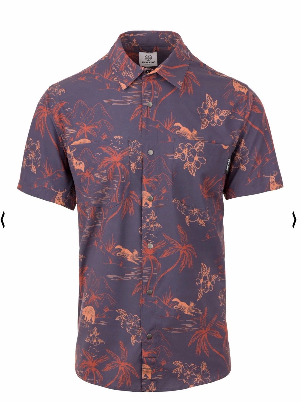 Flylow Casual Short-Sleeve snap Button-Down Shirt - Wesley Berry animals tropics